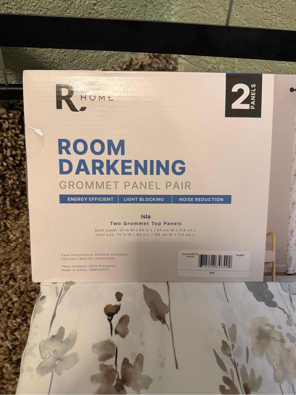 Isla Floral Printed Grommet Room Darkening Curtain Panel Pair. - Picture 5 of 6